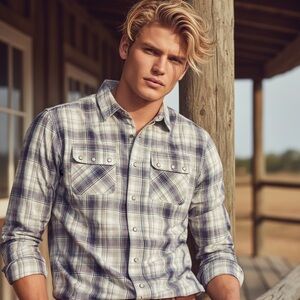 Ariat Men's Button-Down Plaid Shirt - Blue, White, Gray